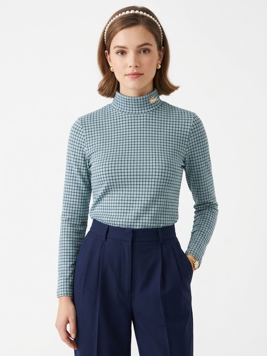Lacoste Tops - Lacoste Preppy Plaid Mock Neck Top Collegiate Retro Quiet Luxury Classic Career